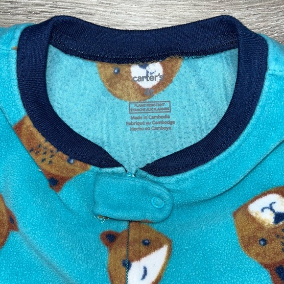 Carter’s Fleece Footed Pajama’s 4T | Bear Fleece Pjs 4T | Fox Pjs 4T Teal Blue - Picture 4 of 11